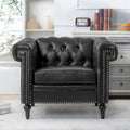 Sillón decorativo negro con capitoné, piel sintética, asiento individual