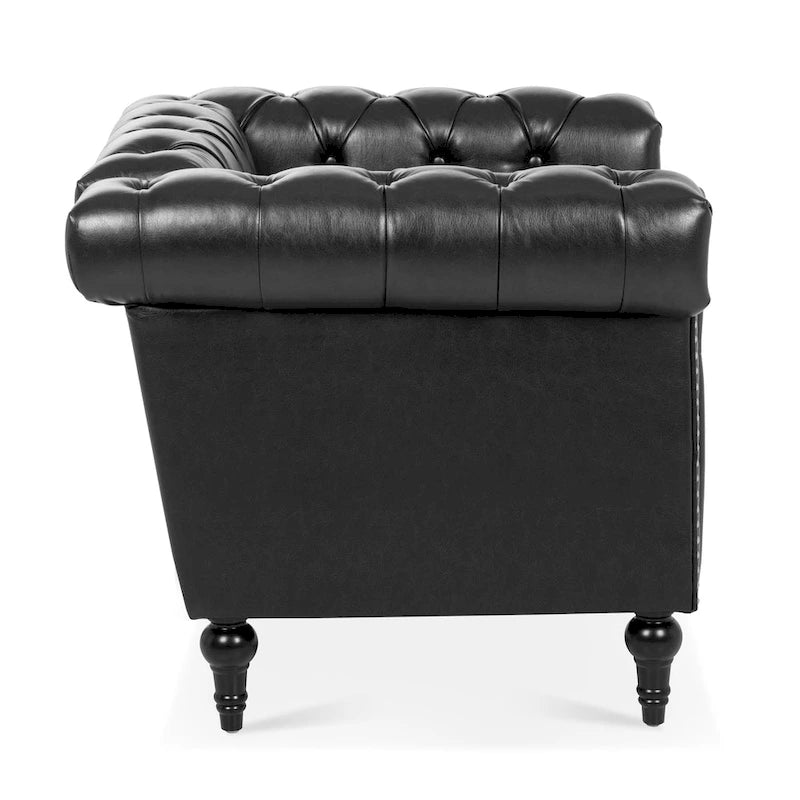 Sillón decorativo negro con capitoné, piel sintética, asiento individual