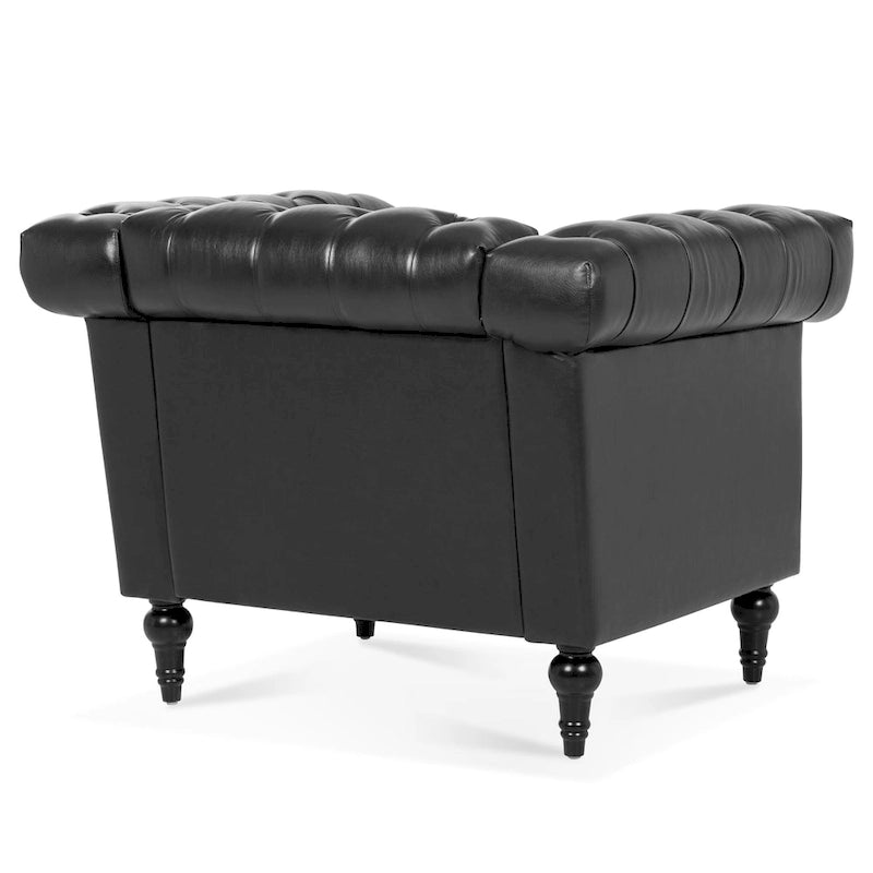 Sillón decorativo negro con capitoné, piel sintética, asiento individual