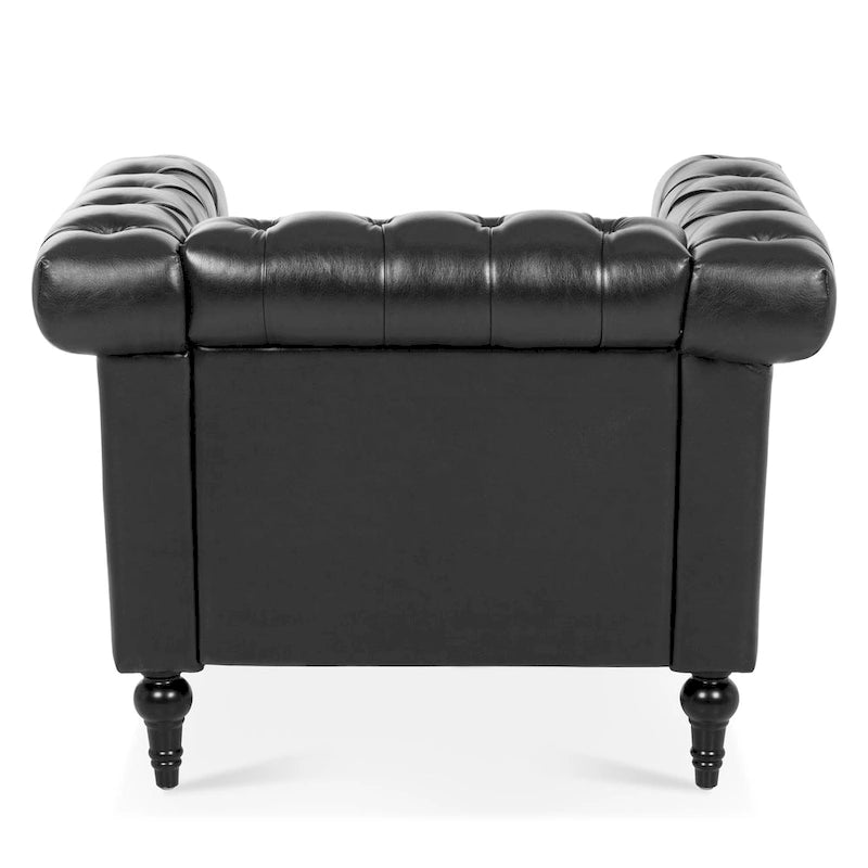 Sillón decorativo negro con capitoné, piel sintética, asiento individual