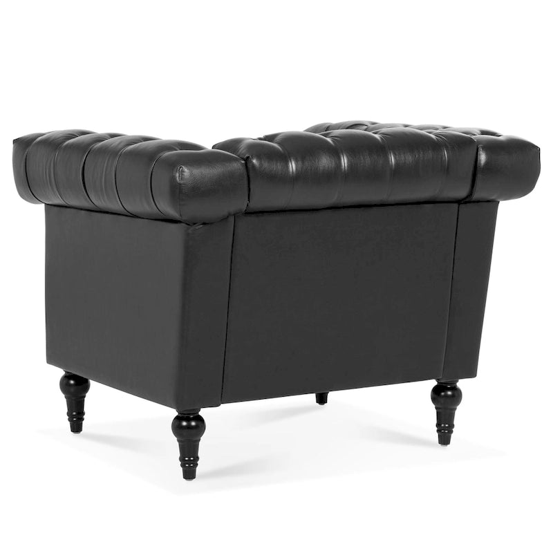 Sillón decorativo negro con capitoné, piel sintética, asiento individual