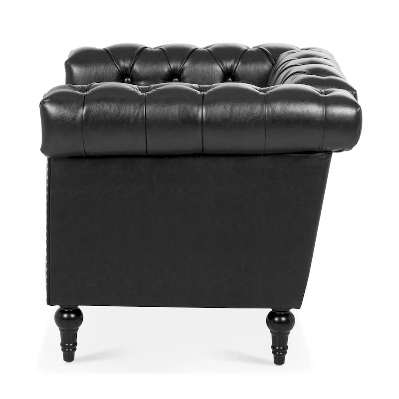 Sillón decorativo negro con capitoné, piel sintética, asiento individual