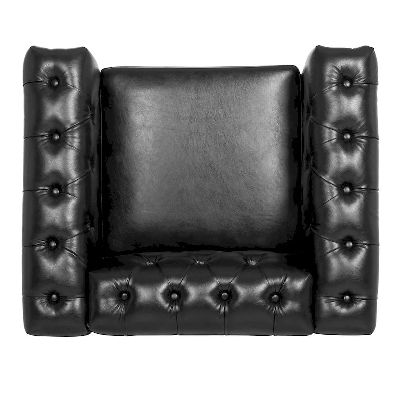 Sillón decorativo negro con capitoné, piel sintética, asiento individual
