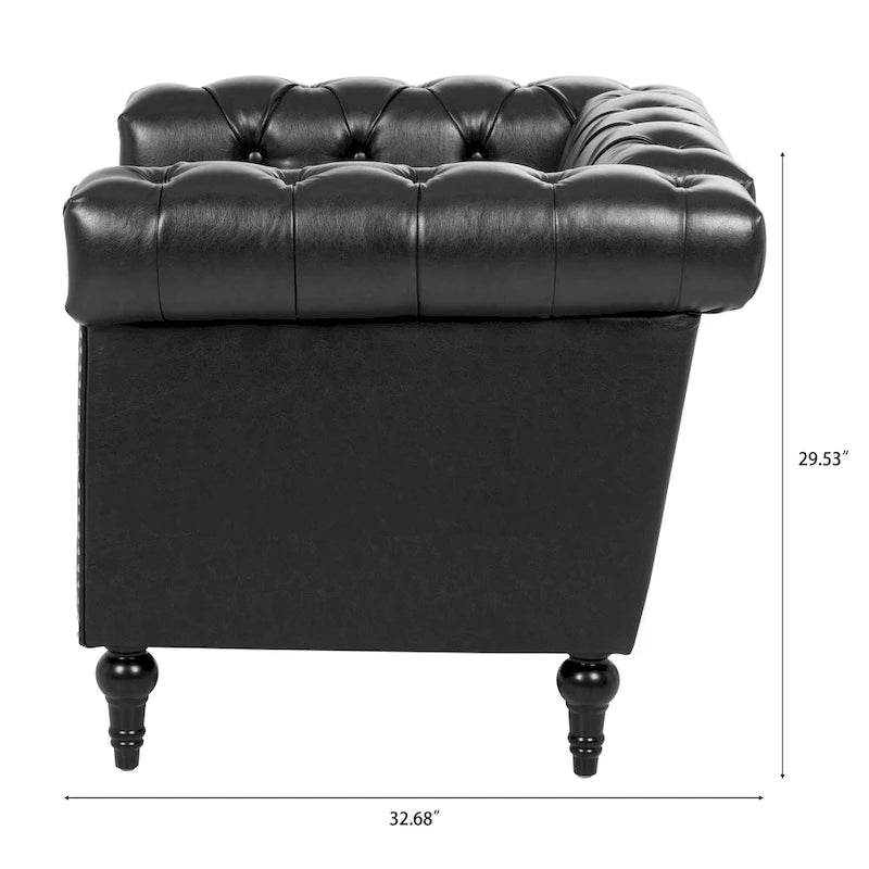 Sillón decorativo negro con capitoné, piel sintética, asiento individual