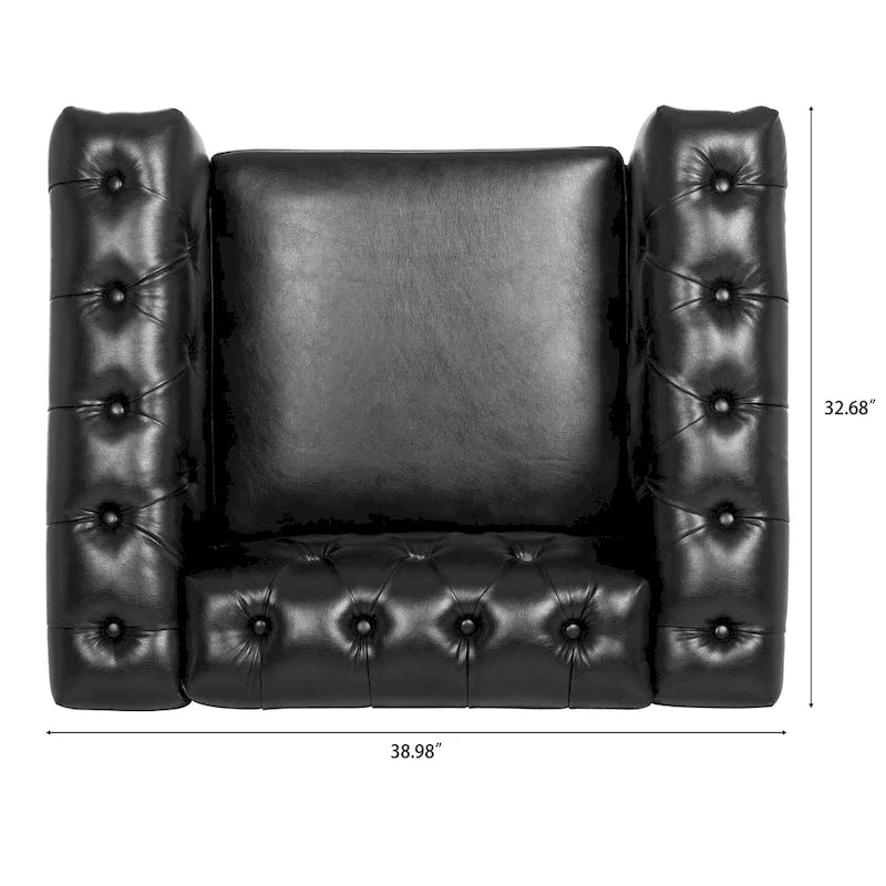 Sillón decorativo negro con capitoné, piel sintética, asiento individual