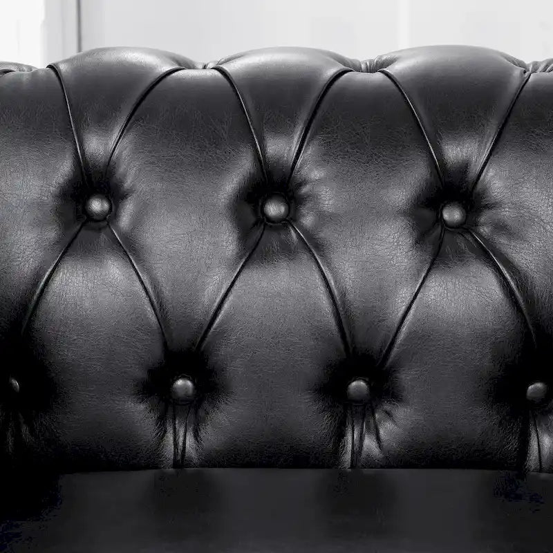 Sillón decorativo negro con capitoné, piel sintética, asiento individual
