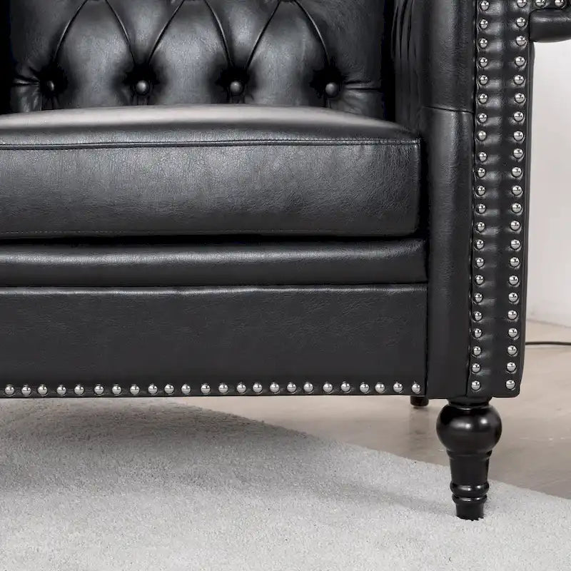 Sillón decorativo negro con capitoné, piel sintética, asiento individual