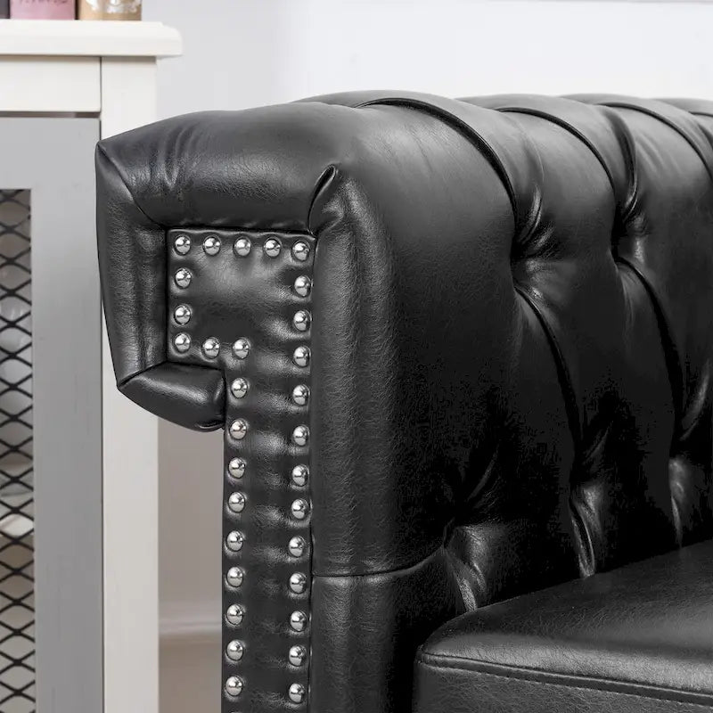 Sillón decorativo negro con capitoné, piel sintética, asiento individual