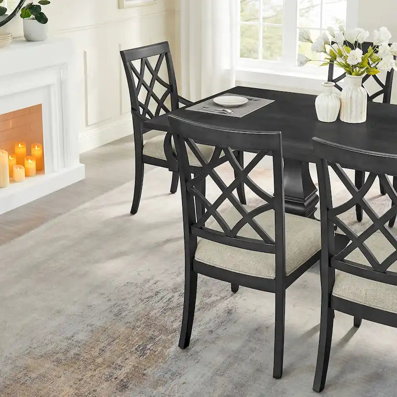 Silla de comedor de roble oscuro/blanco con reposabrazos, asiento tapizado, juego de 2