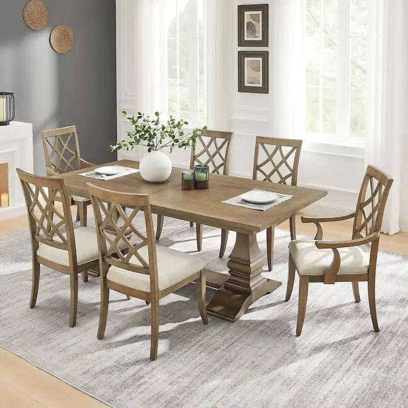 Silla de comedor de roble oscuro/blanco con reposabrazos, asiento tapizado, juego de 2