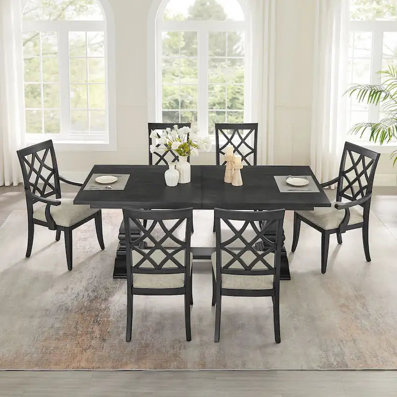 Silla de comedor de roble oscuro/blanco con reposabrazos, asiento tapizado, juego de 2