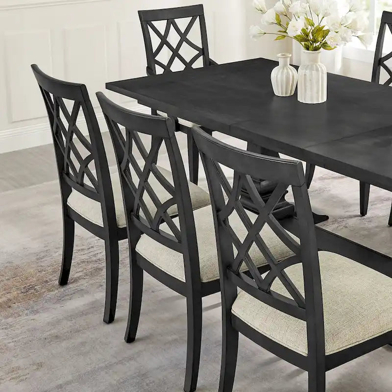 Silla de comedor de roble oscuro/blanco con reposabrazos, asiento tapizado, juego de 2