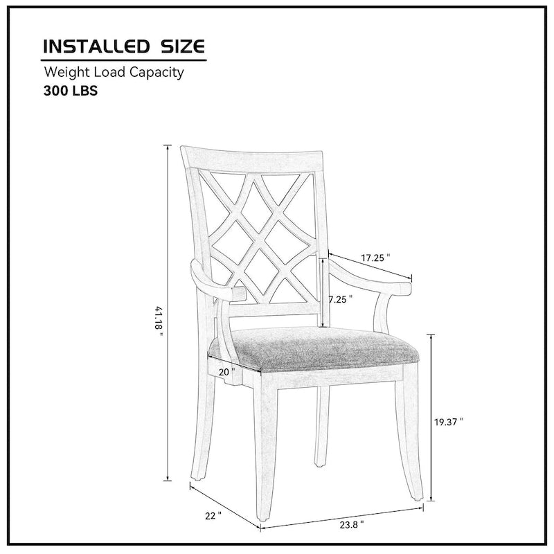 Silla de comedor de roble oscuro/blanco con reposabrazos, asiento tapizado, juego de 2