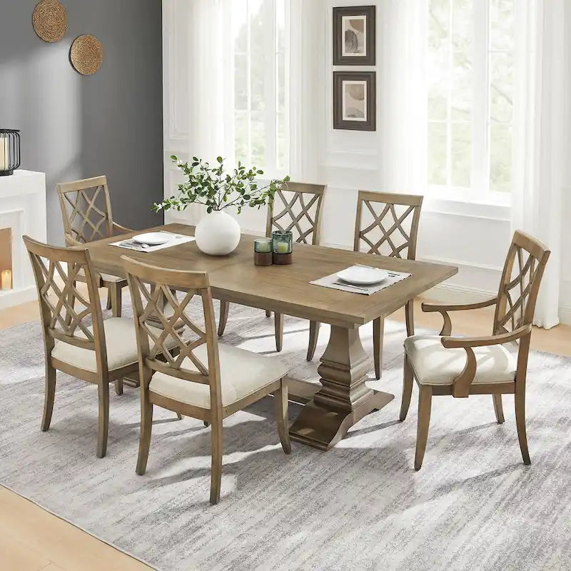 Silla de comedor de roble oscuro/blanco con reposabrazos, asiento tapizado, juego de 2