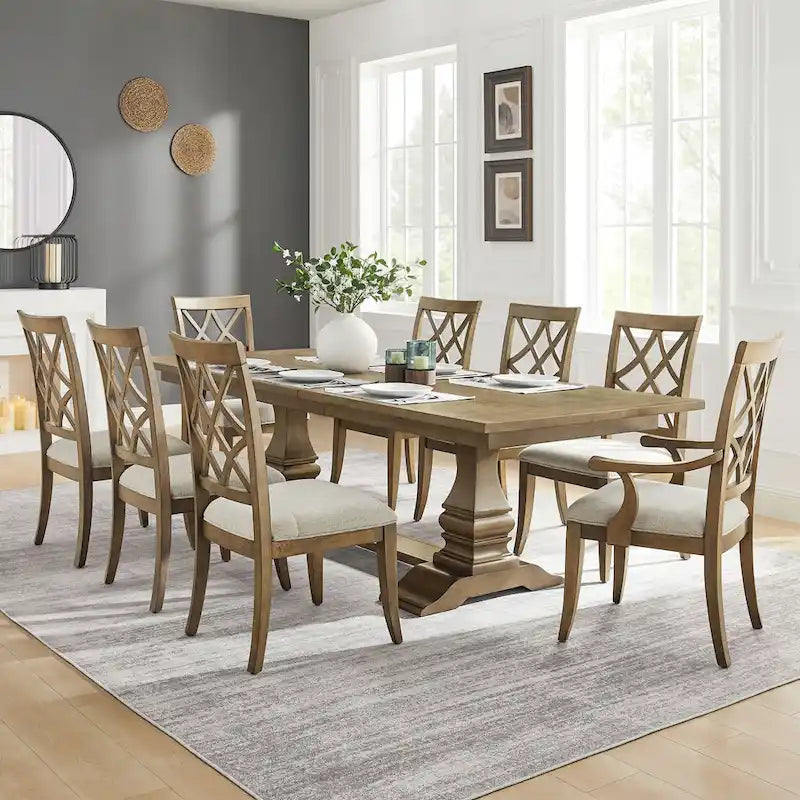 Silla de comedor de roble oscuro/blanco con reposabrazos, asiento tapizado, juego de 2