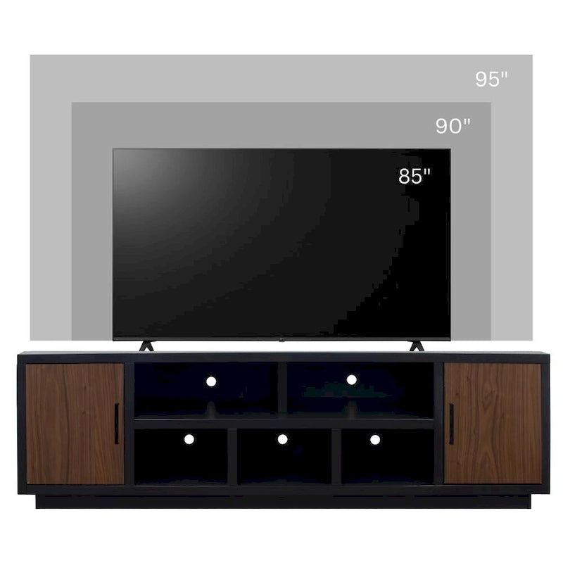 Consola para TV de 85", Negro y Nogal, Apta para televisores de hasta 95"