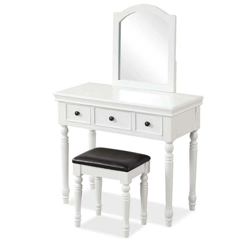 Tocador con Taburete Blanco / Nogal, Estilo Vintage, 1 Persona