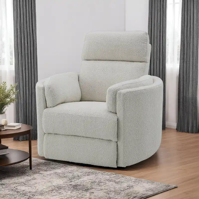 Sillón reclinable giratorio y planeador Boucle beige, un solo asiento