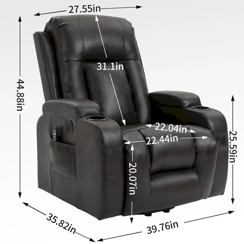 Sillón reclinable elevador eléctrico con masaje y calor – Negro/Gris/Marrón, Un asiento