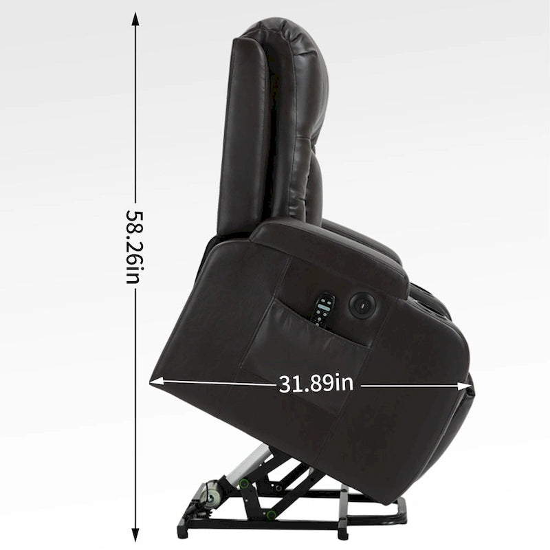 Sillón reclinable elevador eléctrico con masaje y calor – Negro/Gris/Marrón, Un asiento