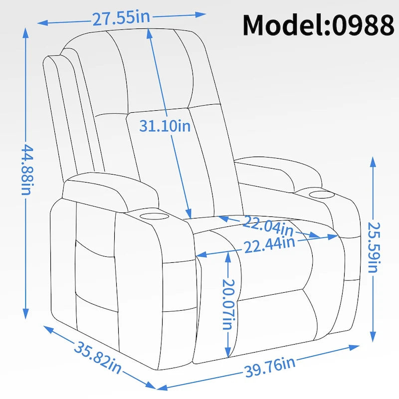 Sillón reclinable elevador eléctrico con masaje y calor – Negro/Gris/Marrón, Un asiento