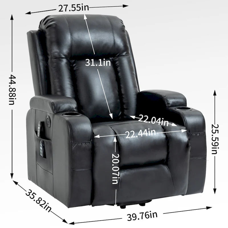 Sillón reclinable elevador eléctrico con masaje y calor – Negro/Gris/Marrón, Un asiento