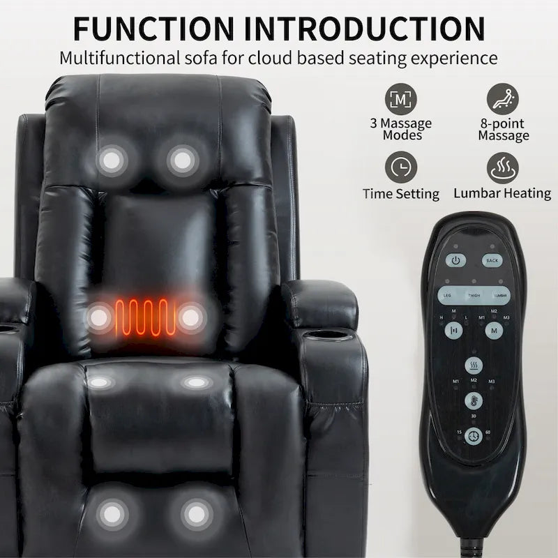 Sillón reclinable elevador eléctrico con masaje y calor – Negro/Gris/Marrón, Un asiento