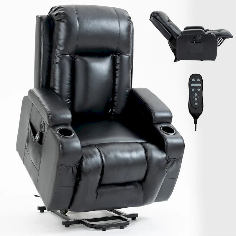 Sillón reclinable elevador eléctrico con masaje y calor – Negro/Gris/Marrón, Un asiento
