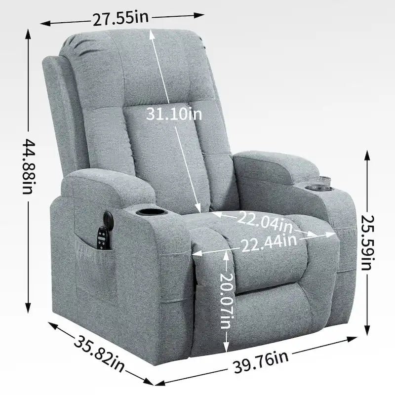 Sillón reclinable elevador eléctrico con masaje y calor – Negro/Gris/Marrón, Un asiento