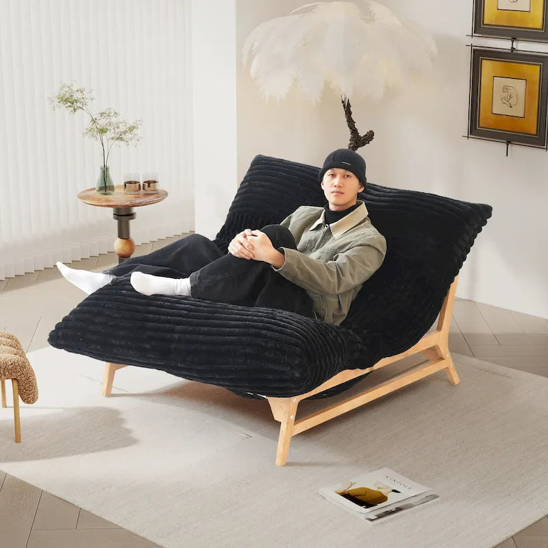 Marrón/Negro/Beige, Sillón Puf de Pana Acolchada, 1 Persona