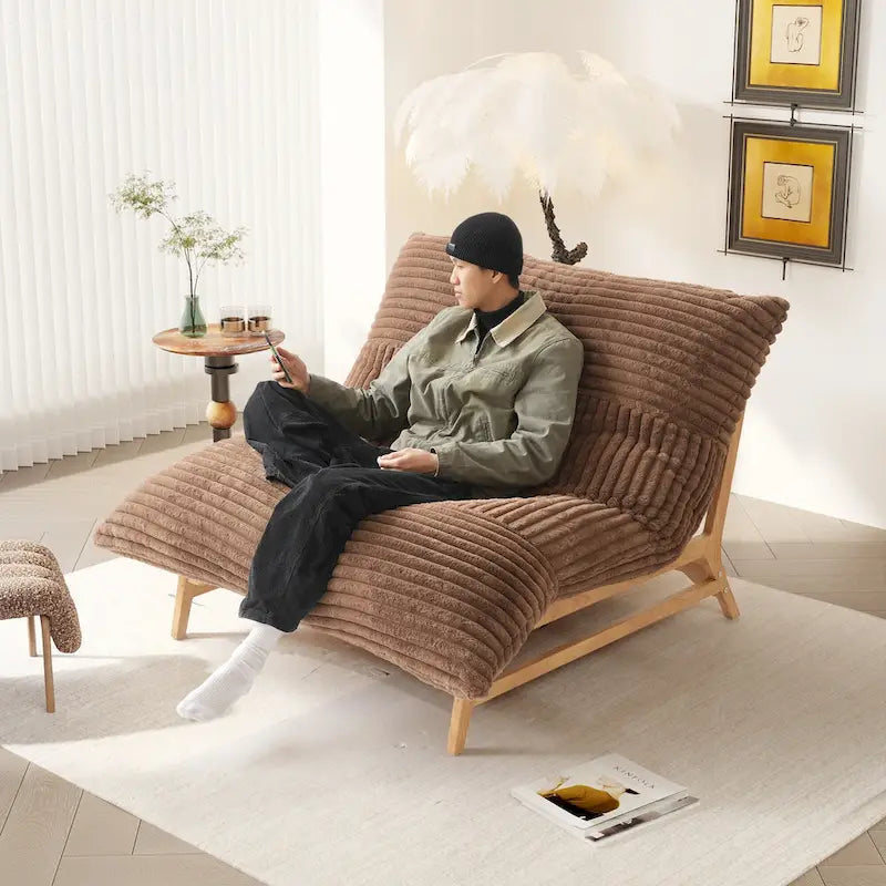 Marrón/Negro/Beige, Sillón Puf de Pana Acolchada, 1 Persona