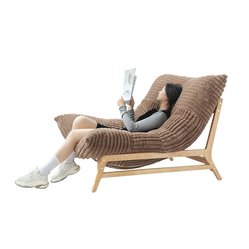 Marrón/Negro/Beige, Sillón Puf de Pana Acolchada, 1 Persona