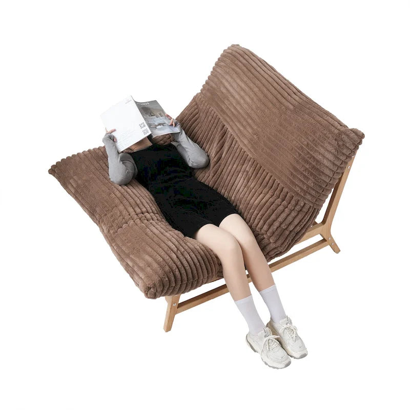 Marrón/Negro/Beige, Sillón Puf de Pana Acolchada, 1 Persona