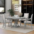 Juego de comedor redondo retro extensible gris antiguo para 5 personas (mesa + 4 sillas)