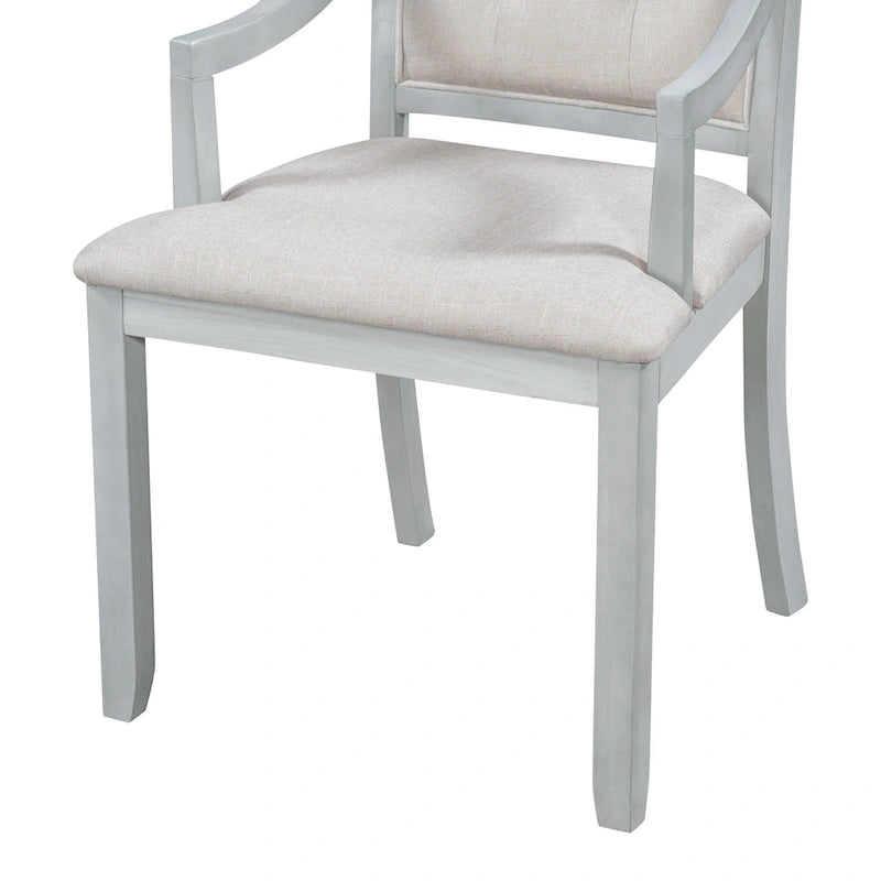 Juego de comedor redondo retro extensible gris antiguo para 5 personas (mesa + 4 sillas)