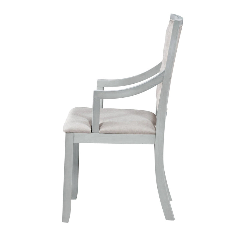 Juego de comedor redondo retro extensible gris antiguo para 5 personas (mesa + 4 sillas)