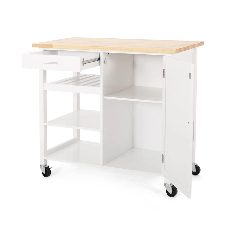 Carrito de cocina contemporáneo natural + blanco/negro/gris con ruedas, con capacidad para 1 persona