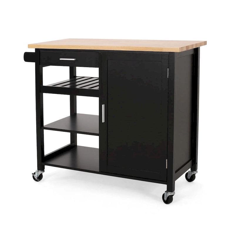 Carrito de cocina contemporáneo natural + blanco/negro/gris con ruedas, con capacidad para 1 persona