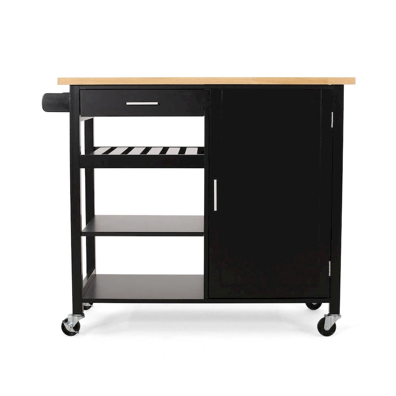 Carrito de cocina contemporáneo natural + blanco/negro/gris con ruedas, con capacidad para 1 persona