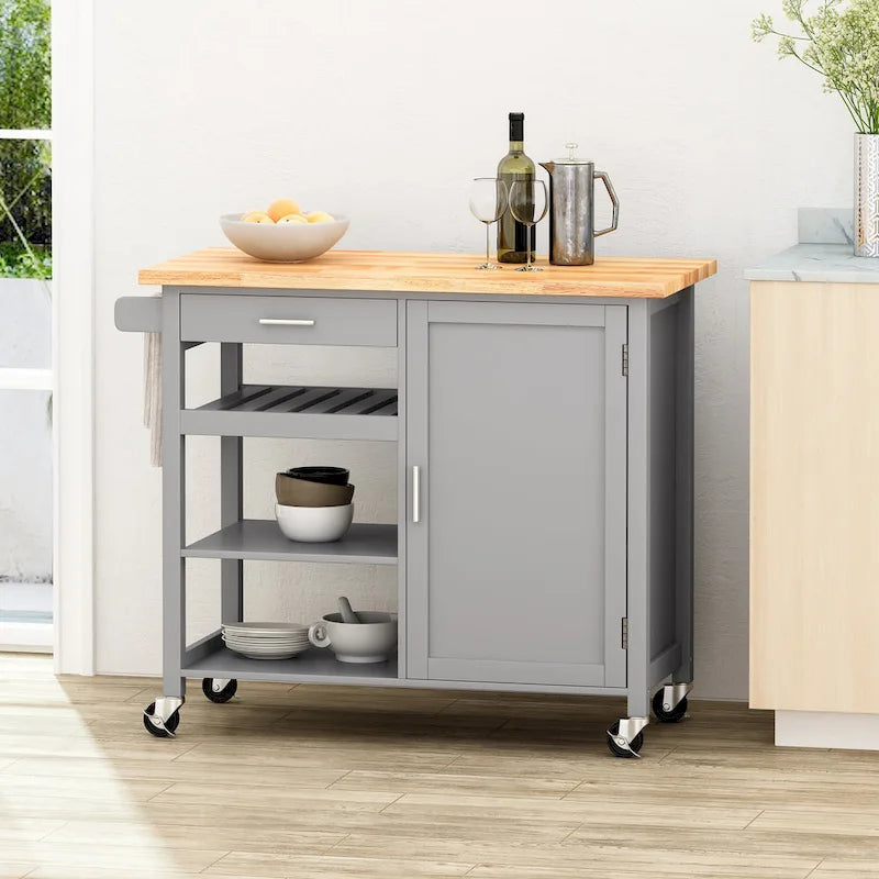 Carrito de cocina contemporáneo natural + blanco/negro/gris con ruedas, con capacidad para 1 persona