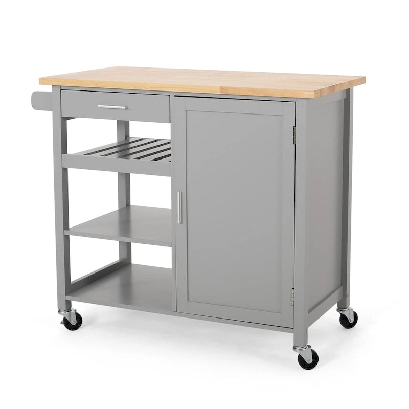 Carrito de cocina contemporáneo natural + blanco/negro/gris con ruedas, con capacidad para 1 persona