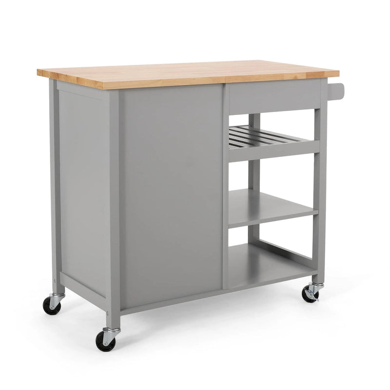 Carrito de cocina contemporáneo natural + blanco/negro/gris con ruedas, con capacidad para 1 persona