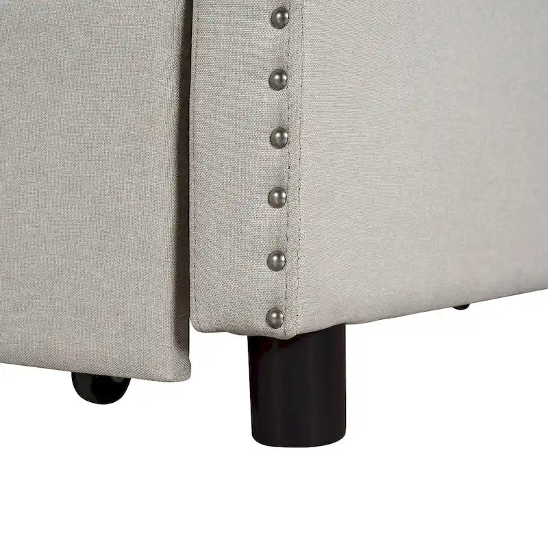 Diván tapizado gris/beige con cama nido, 2 personas