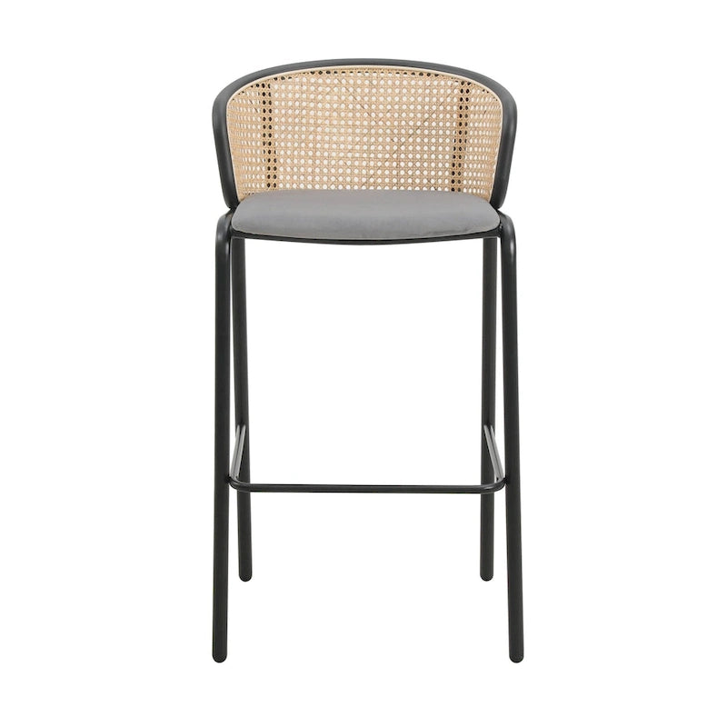 Taburete de bar de tela de respaldo bajo con reposabrazos beige/azul marino/negro/gris, juego de 2