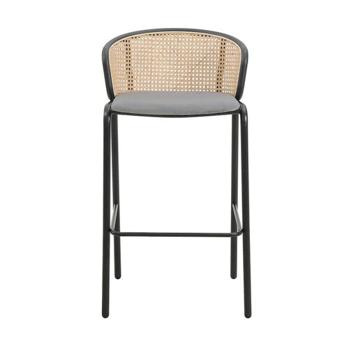 Taburete de bar de tela de respaldo bajo con reposabrazos beige/azul marino/negro/gris, juego de 2