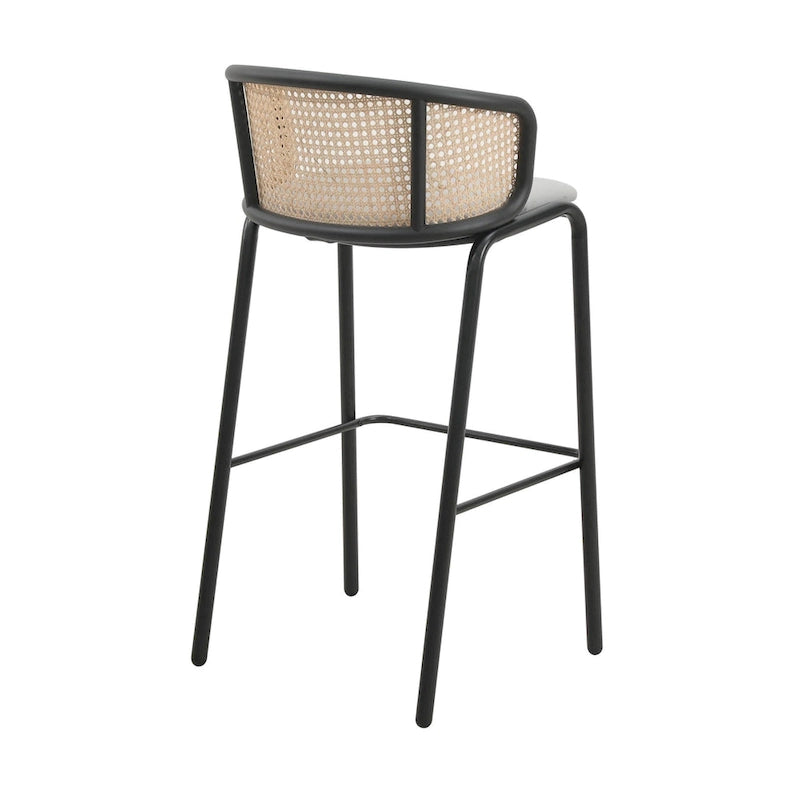 Taburete de bar de tela de respaldo bajo con reposabrazos beige/azul marino/negro/gris, juego de 2