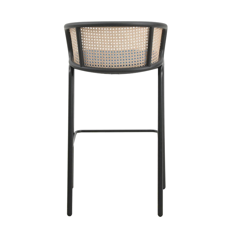 Taburete de bar de tela de respaldo bajo con reposabrazos beige/azul marino/negro/gris, juego de 2