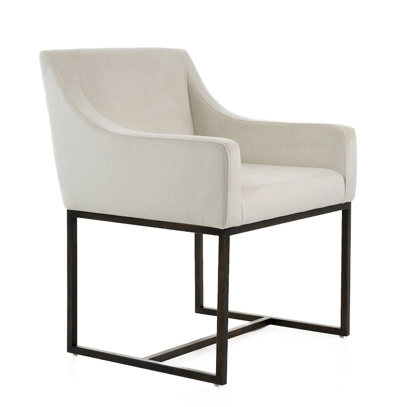 Silla de Comedor de Terciopelo Beige con Patas de Latón Antiguo, Estilo Moderno, 1 Asiento