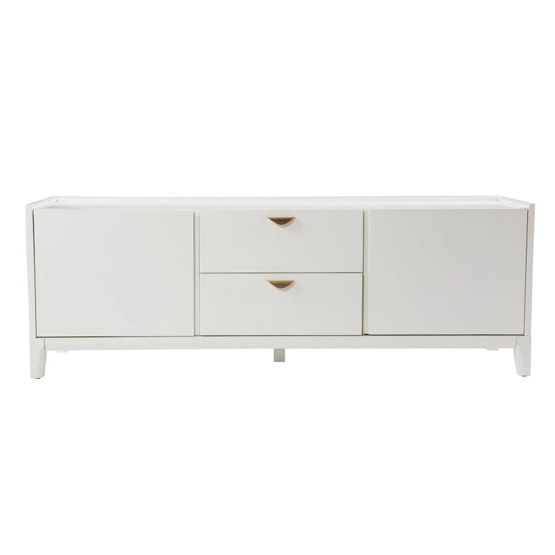 Mueble de TV moderno blanco con cajones y armarios, apto para televisores de hasta 55"