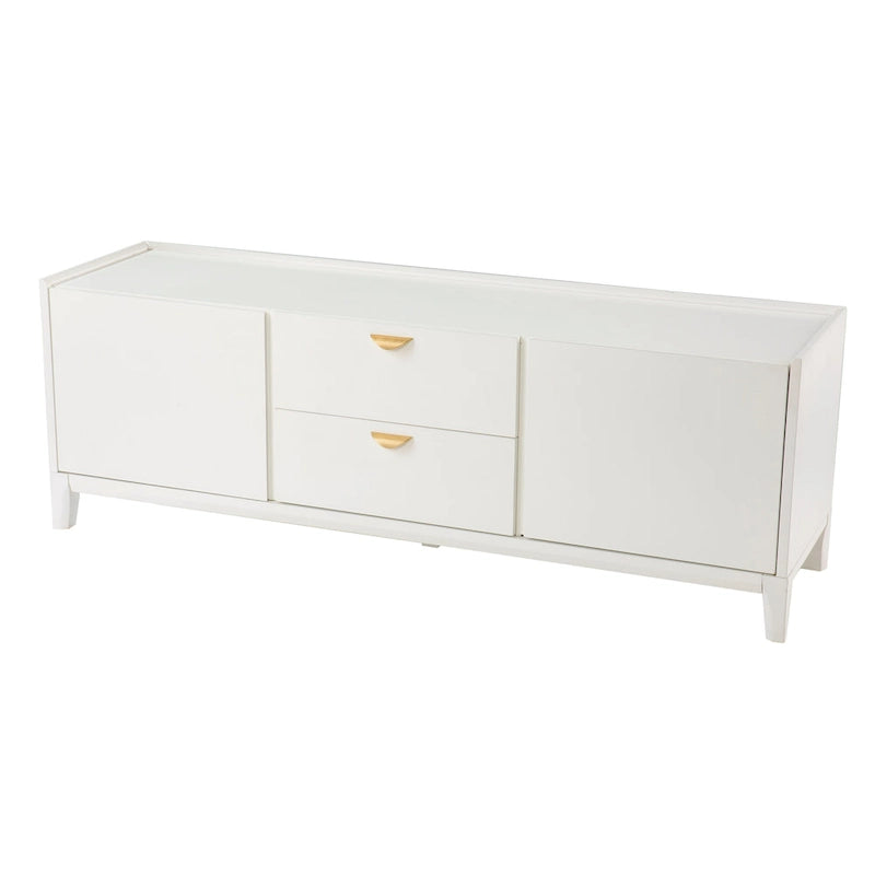 Mueble de TV moderno blanco con cajones y armarios, apto para televisores de hasta 55"